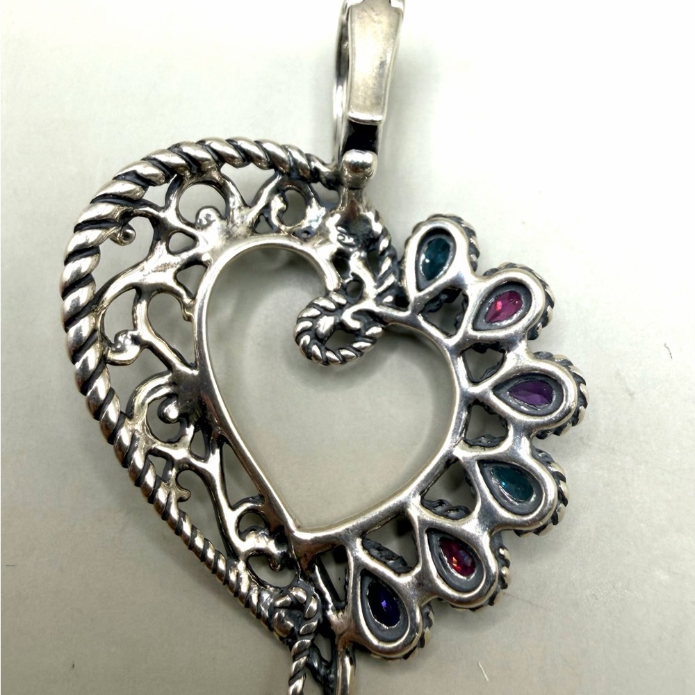 Carolyn Pollack Sterling Silver Multi Gemstone Heart Enhancer Pendant - Picture 3 of 4